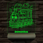 Gőzmozdony személyre szabott 20 cm fa talppal 7 színű 3D led lámpa