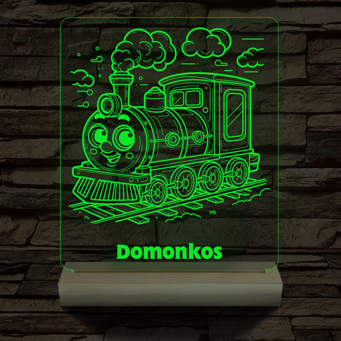 Gőzmozdony személyre szabott 20 cm fa talppal 7 színű 3D led lámpa