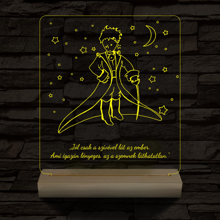 A kis herceg személyre szabott 20 cm fa talppal 7 színű 3D led lámpa