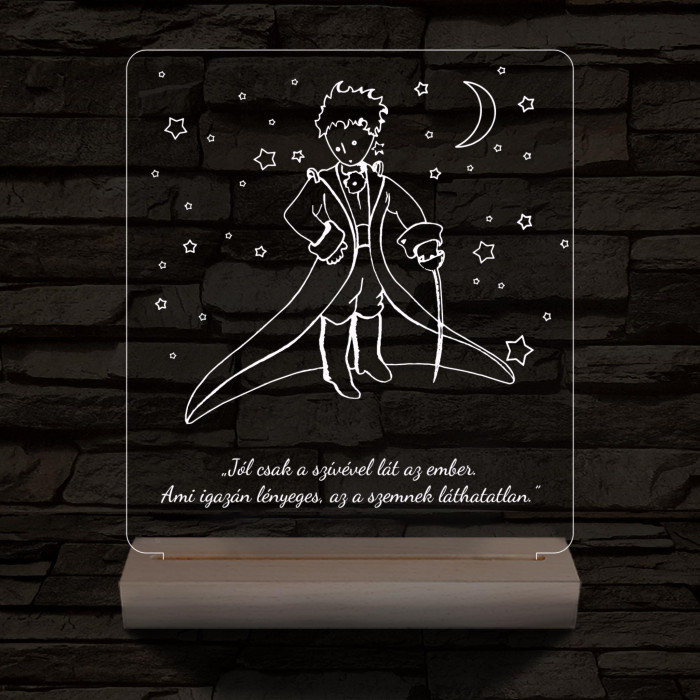 A kis herceg személyre szabott 20 cm fa talppal 7 színű 3D led lámpa