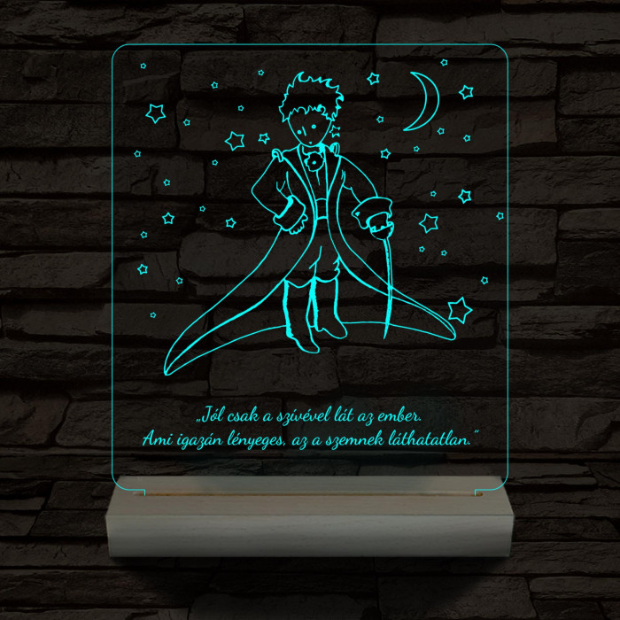 A kis herceg személyre szabott 20 cm fa talppal 7 színű 3D led lámpa