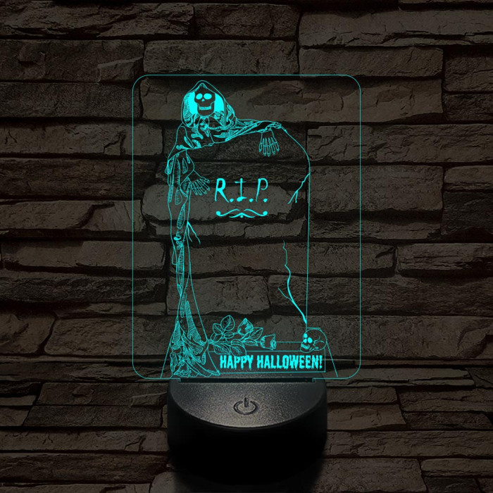 Halloween-i sírkő 7 színű  3D led lámpa