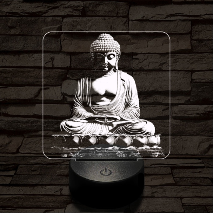 Buddha szobor 7 színű, színváltós, valósághű 3D led lámpa