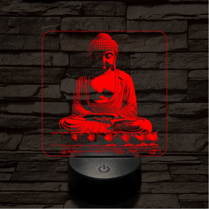 Buddha szobor 7 színű, színváltós, valósághű 3D led lámpa