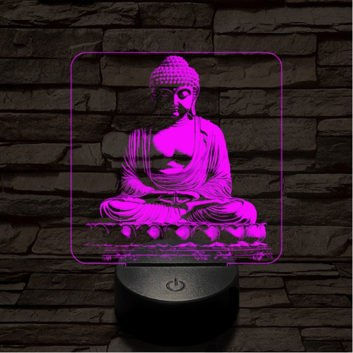 Buddha szobor 7 színű, színváltós, valósághű 3D led lámpa