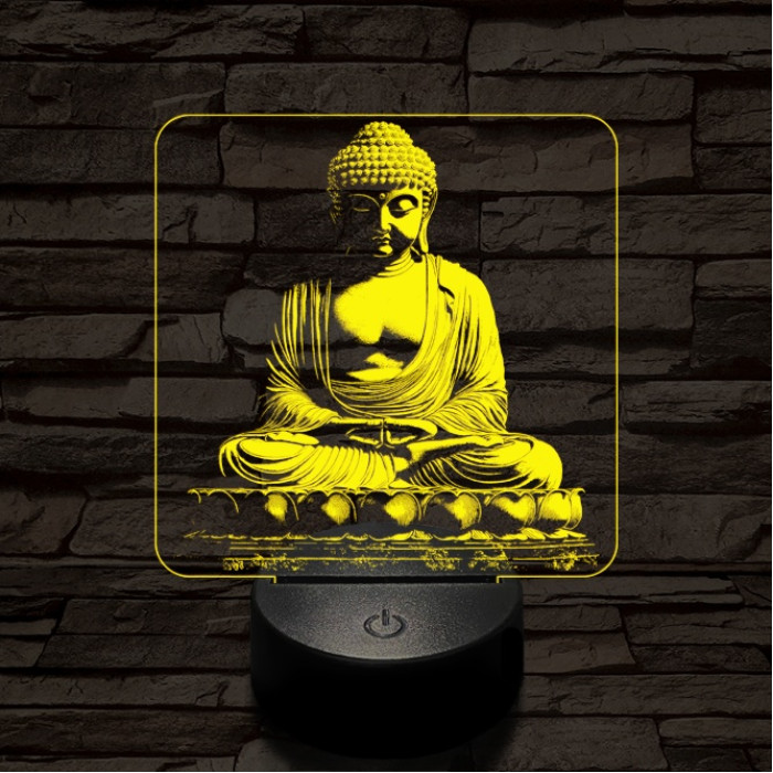 Buddha szobor 7 színű, színváltós, valósághű 3D led lámpa