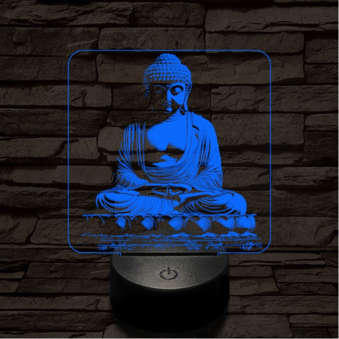 Buddha szobor 7 színű, színváltós, valósághű 3D led lámpa