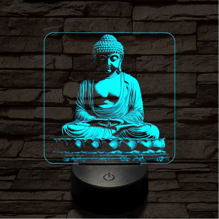Buddha szobor 7 színű, színváltós, valósághű 3D led lámpa