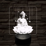 Buddha lótuszon 7 színű, színváltós valósághű 3D led lámpa