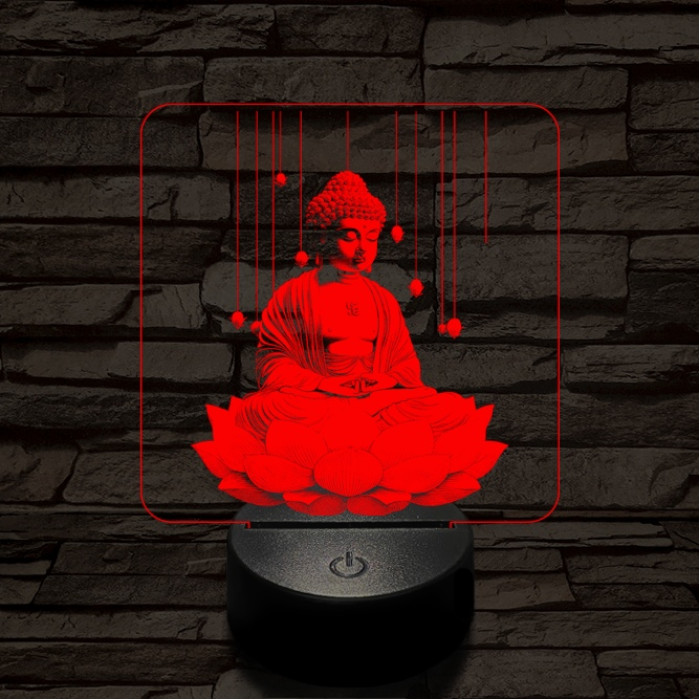 Buddha lótuszon 7 színű, színváltós valósághű 3D led lámpa