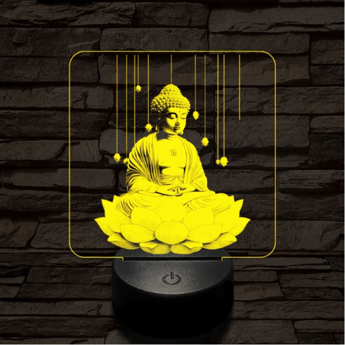 Buddha lótuszon 7 színű, színváltós valósághű 3D led lámpa