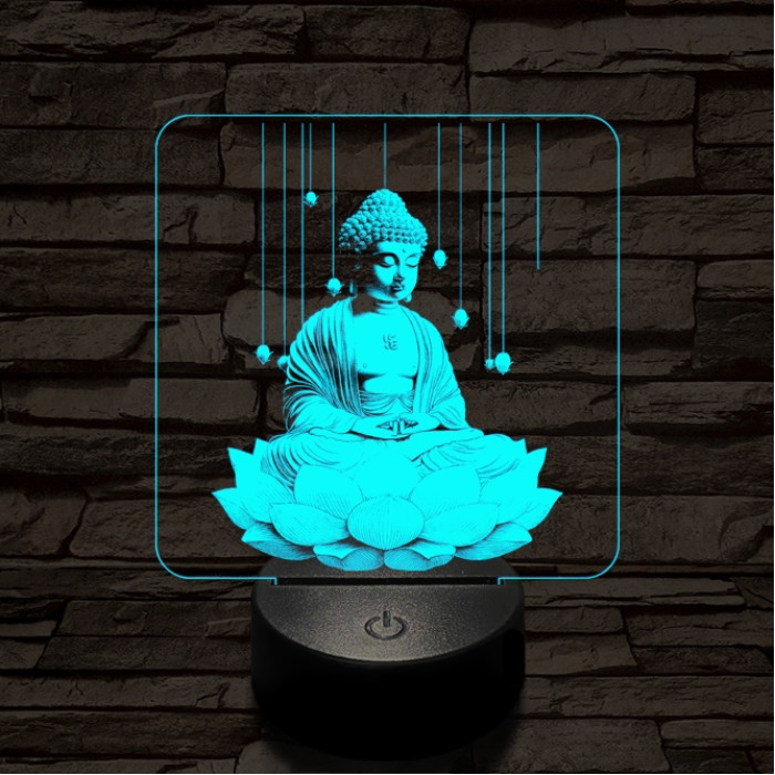 Buddha lótuszon 7 színű, színváltós valósághű 3D led lámpa