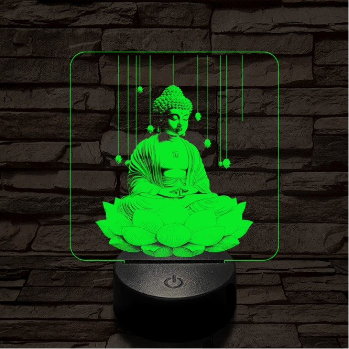 Buddha lótuszon 7 színű, színváltós valósághű 3D led lámpa