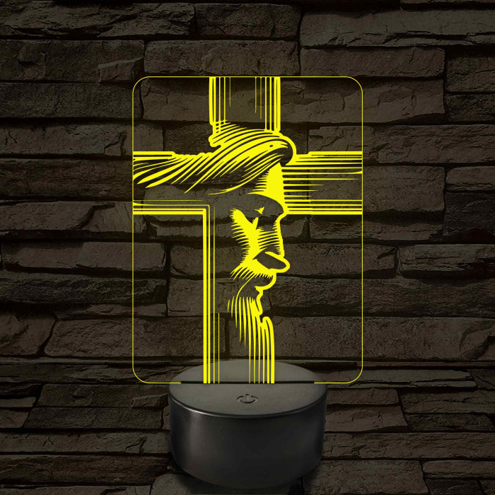 Jézus arcképe kereszttel - 7 színű, színváltós 3D led lámpa