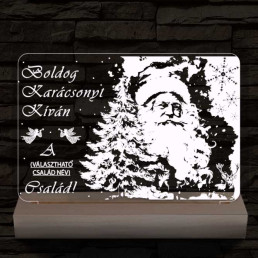 Karácsonyi képeslap egyedi családi névvel személyre szabott 20 cm fa talppal 7 színű 3D led lámpa
