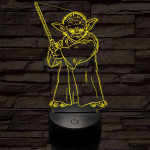 Yoda fénykarddal 7 színű  3D led lámpa