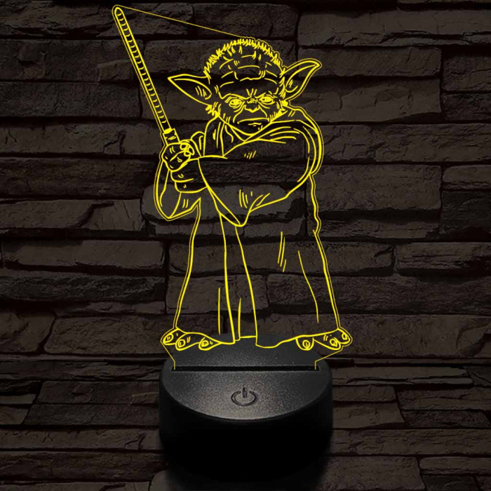 Yoda fénykarddal 7 színű  3D led lámpa