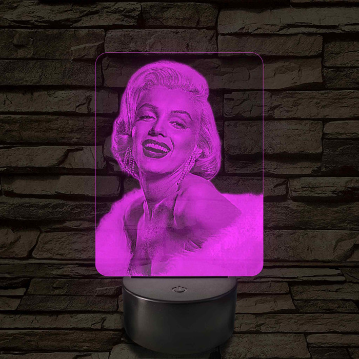 Marilyn Monroe portré – 7 színű, színváltós LED lámpa