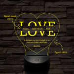 Egyedi esküvős, Valentinos szív-alakú beírós LOVE szív-forma 7 színű 3D led lámpa