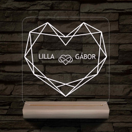 Személyre szabott Geometrikus szerelem fatalpas  7 színű 3D led lámpa