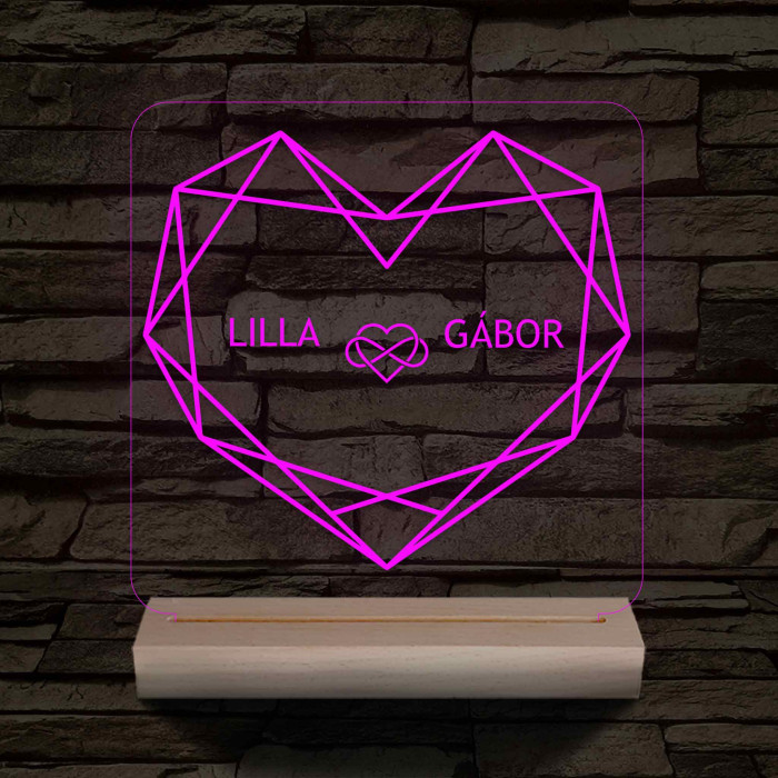 Személyre szabott Geometrikus szerelem fatalpas  7 színű 3D led lámpa