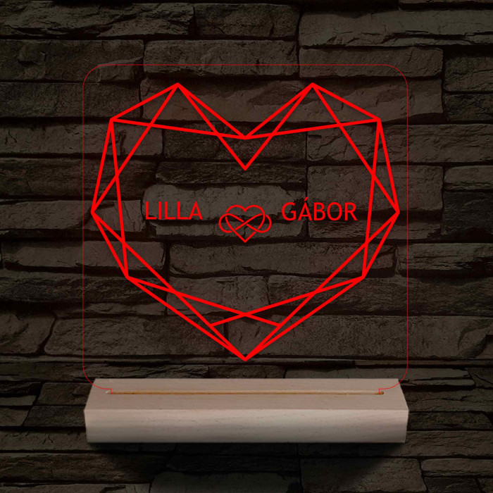 Személyre szabott Geometrikus szerelem fatalpas  7 színű 3D led lámpa