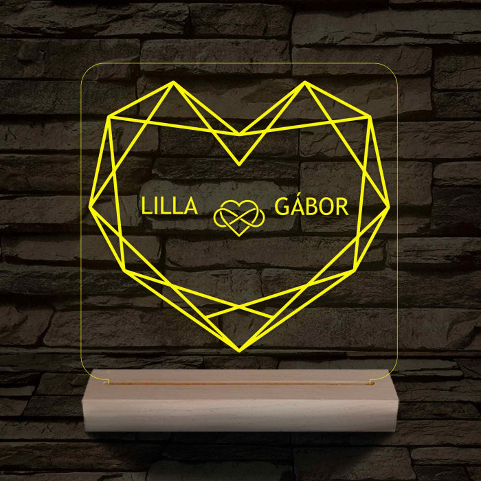Személyre szabott Geometrikus szerelem fatalpas  7 színű 3D led lámpa
