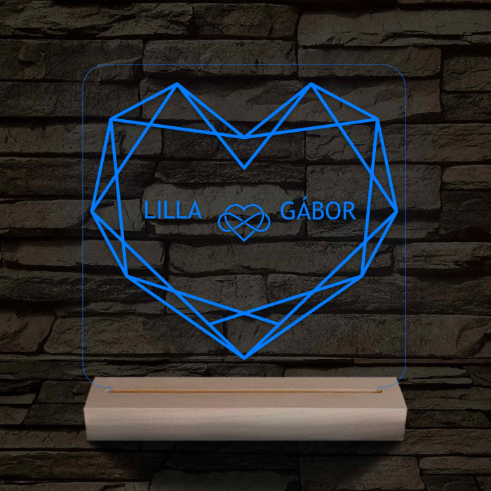 Személyre szabott Geometrikus szerelem fatalpas  7 színű 3D led lámpa