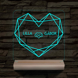 Személyre szabott Geometrikus szerelem fatalpas  7 színű 3D led lámpa