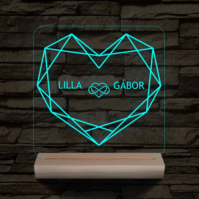 Személyre szabott Geometrikus szerelem fatalpas  7 színű 3D led lámpa