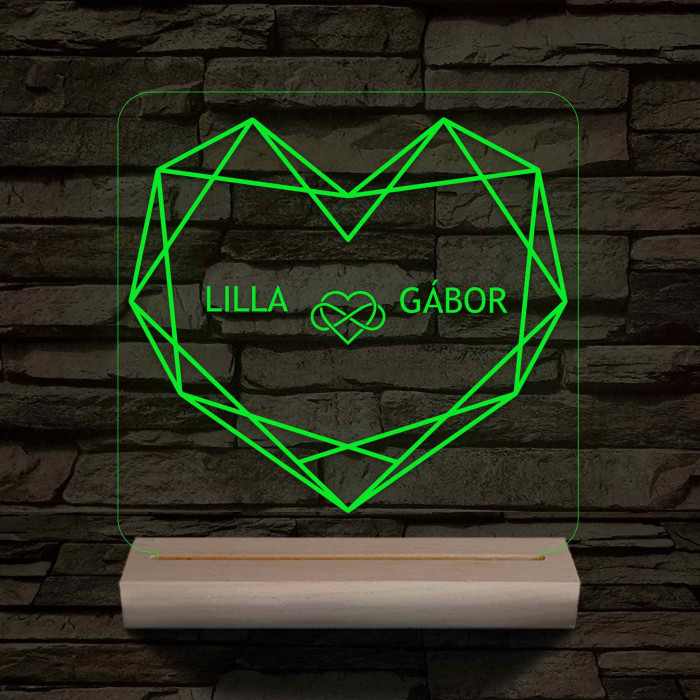 Személyre szabott Geometrikus szerelem fatalpas  7 színű 3D led lámpa