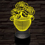 Rózsacsokor-vázában 7 színű 3D led lámpa