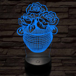 Rózsacsokor-vázában 7 színű 3D led lámpa