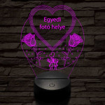 Egyedi fotógravírozás szív rózsákkal 7 színű 3D led lámpa