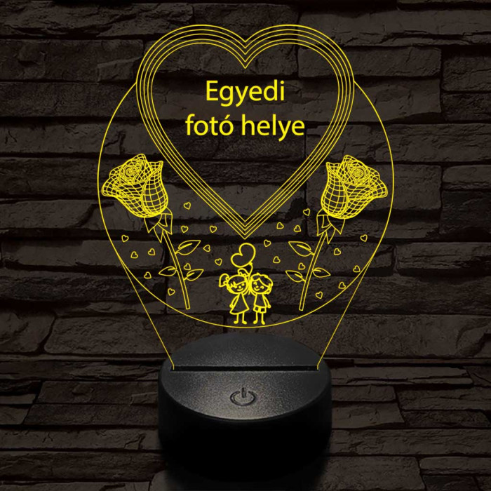 Egyedi fotógravírozás szív rózsákkal 7 színű 3D led lámpa