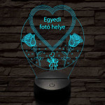 Egyedi fotógravírozás szív rózsákkal 7 színű 3D led lámpa