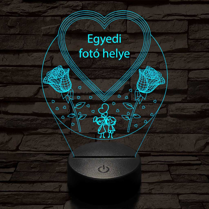 Egyedi fotógravírozás szív rózsákkal 7 színű 3D led lámpa