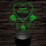 Egyedi fotógravírozás szív rózsákkal 7 színű 3D led lámpa