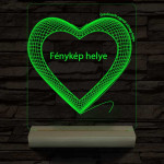 Hálós szív gravírozható képpel és szöveggel, egyedi fotógravírozás fatalppal 7 színű 3D led lámpa