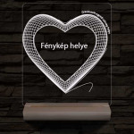 Hálós szív gravírozható képpel és szöveggel, egyedi fotógravírozás fatalppal 7 színű 3D led lámpa