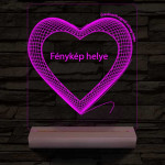 Hálós szív gravírozható képpel és szöveggel, egyedi fotógravírozás fatalppal 7 színű 3D led lámpa