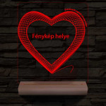 Hálós szív gravírozható képpel és szöveggel, egyedi fotógravírozás fatalppal 7 színű 3D led lámpa