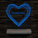 Hálós szív gravírozható képpel és szöveggel, egyedi fotógravírozás fatalppal 7 színű 3D led lámpa