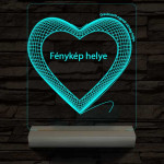 Hálós szív gravírozható képpel és szöveggel, egyedi fotógravírozás fatalppal 7 színű 3D led lámpa