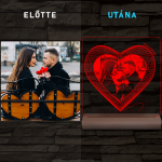 Hálós szív gravírozható képpel és szöveggel, egyedi fotógravírozás fatalppal 7 színű 3D led lámpa
