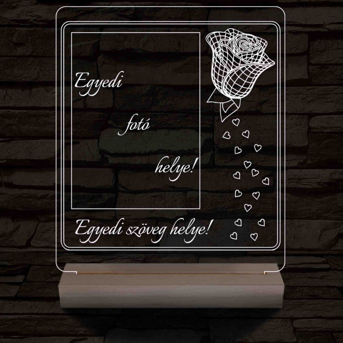 Egyedi fotógravírozás rózsával fatalp 7 színű 3D led lámpa