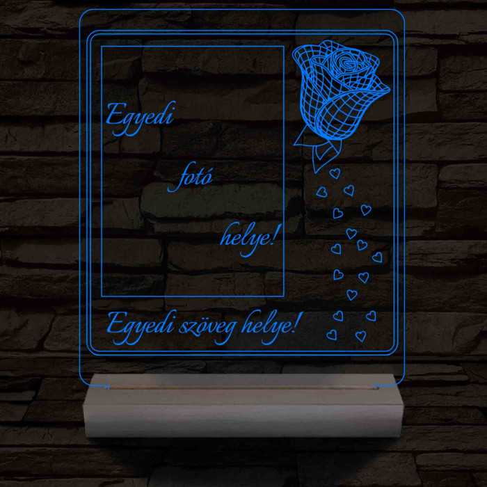 Egyedi fotógravírozás rózsával fatalp 7 színű 3D led lámpa
