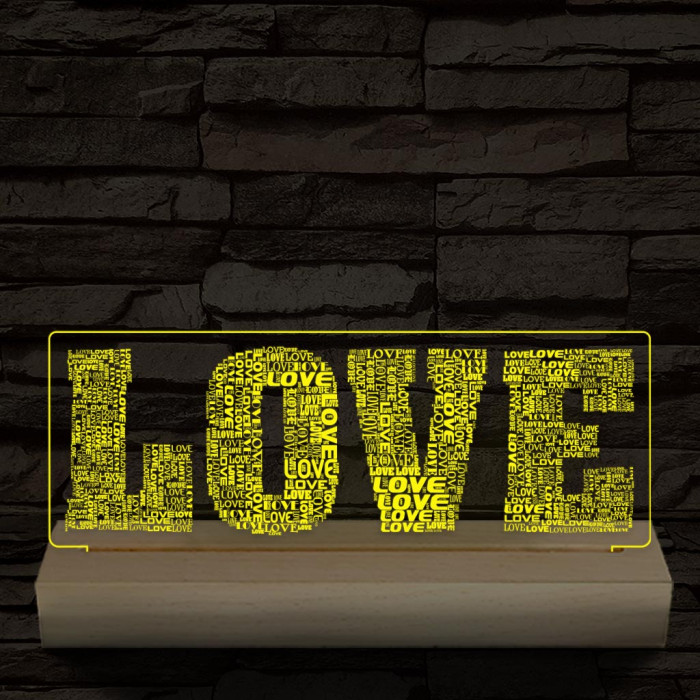 Love & Love 20 cm fa talppal 7 színű 3D led lámpa