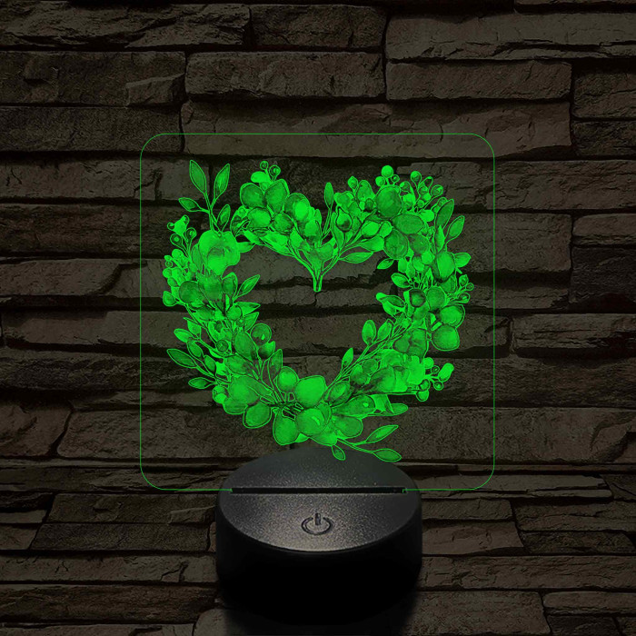 Szív alakú virágok 7 színű, színváltós, valósághű 3D led lámpa