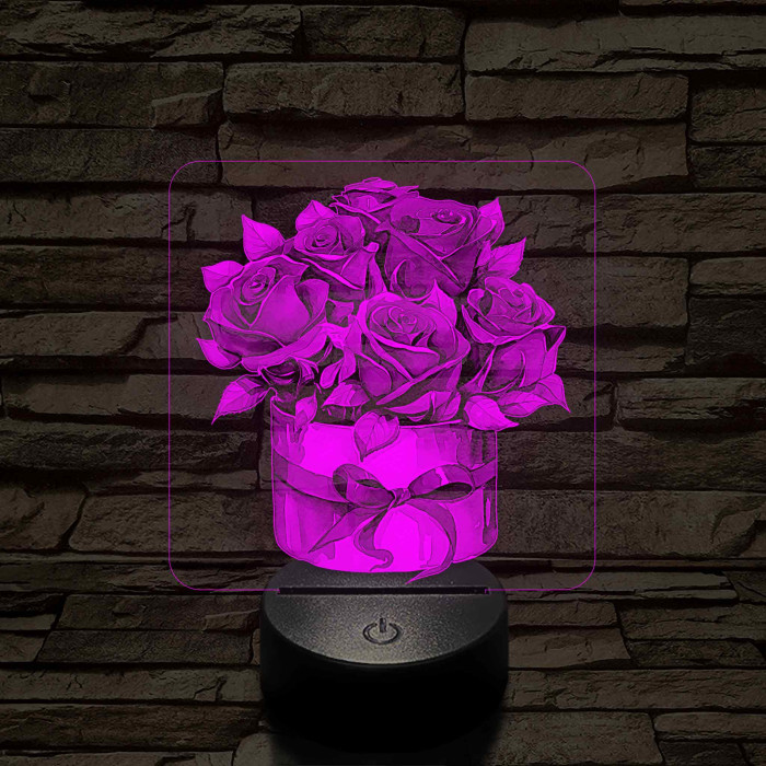 Rózsacsokor 7 színű, színváltós, valósághű 3D led lámpa